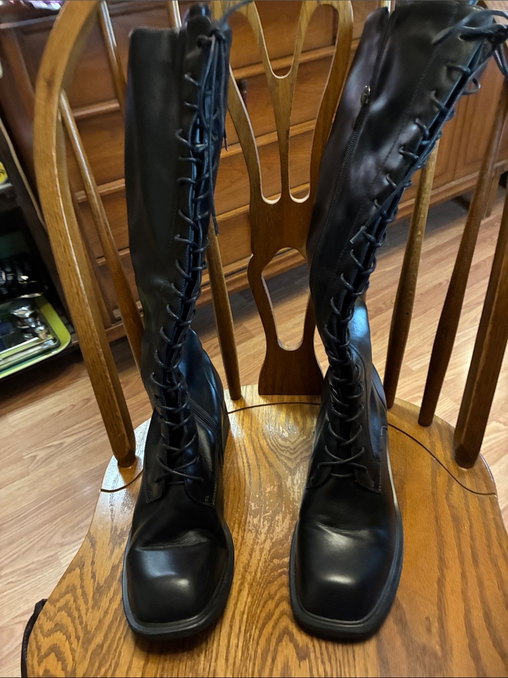 Black Lace-Up Knee-High Women's Boots